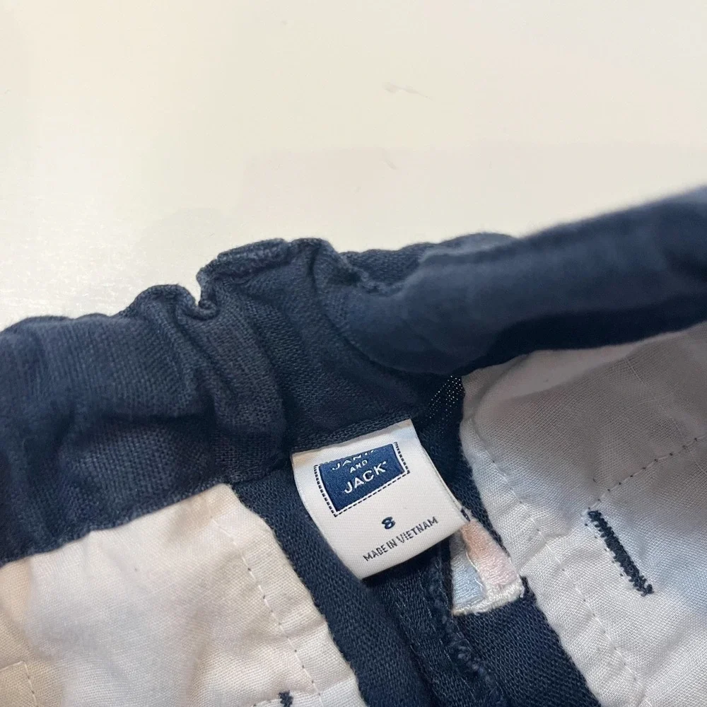 Janie and Jack Boys Navy Blue Sailboat Embroidered Linen Blend Shorts Size 8